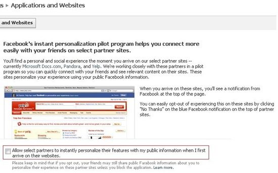 Facebook-Instant-Personalization-Pilot-Program